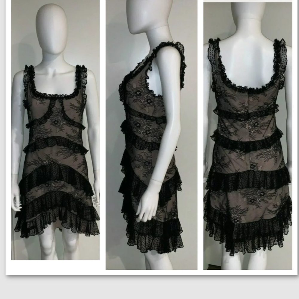 NWD ALEXIS *Helia* black nude lace ruffle dress S - Picture 2 of 7